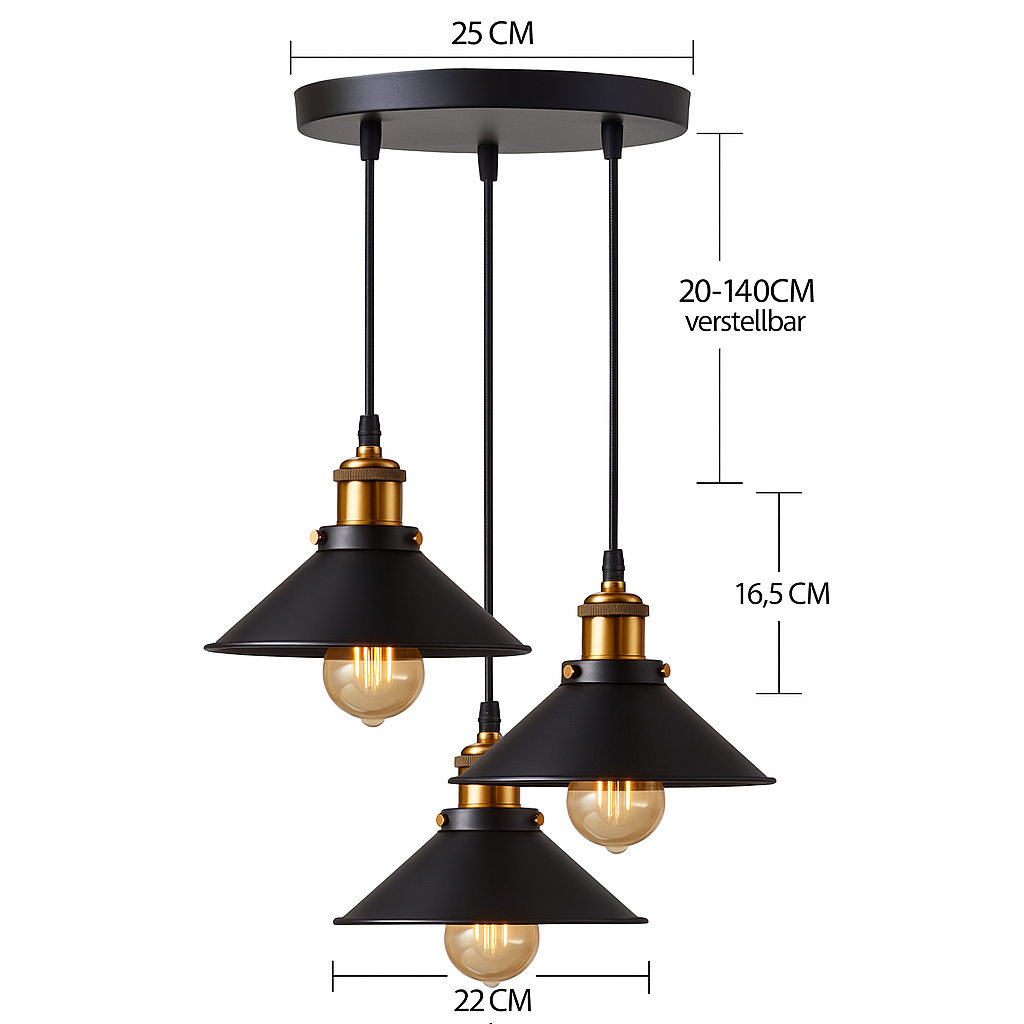 Retro Industrie Pendelleuchte Schwarz – Vintage Hängelampe aus Metall mit E27 Fassung für Esszimmer, Küche & Wohnzimmer