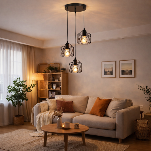 Vintage Pendelleuchte 3-flammig Schwarz – Industrielle Hängelampe aus Metall mit E27 Fassung für Wohnzimmer & Esszimmer