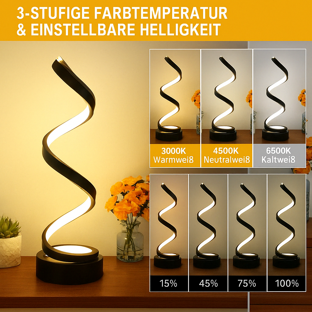 Moderne Spiral LED Tischlampe – Minimalistische Design Lampe für Wohnzimmer & Schlafzimmer