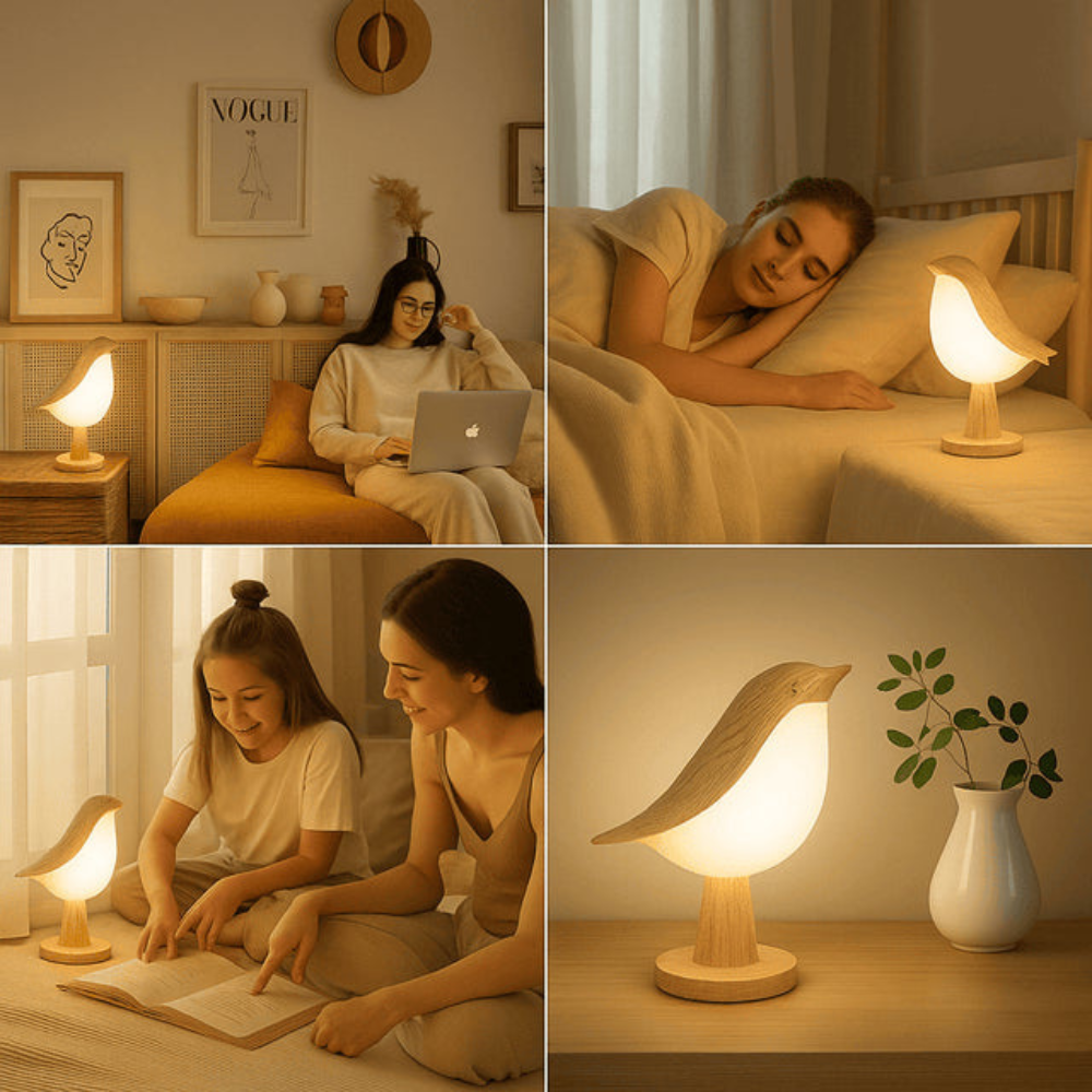LED Vogel Nachtlampe aus Holz – Warmweißes Nachtlicht & Dekolampe für Schlafzimmer & Wohnzimmer