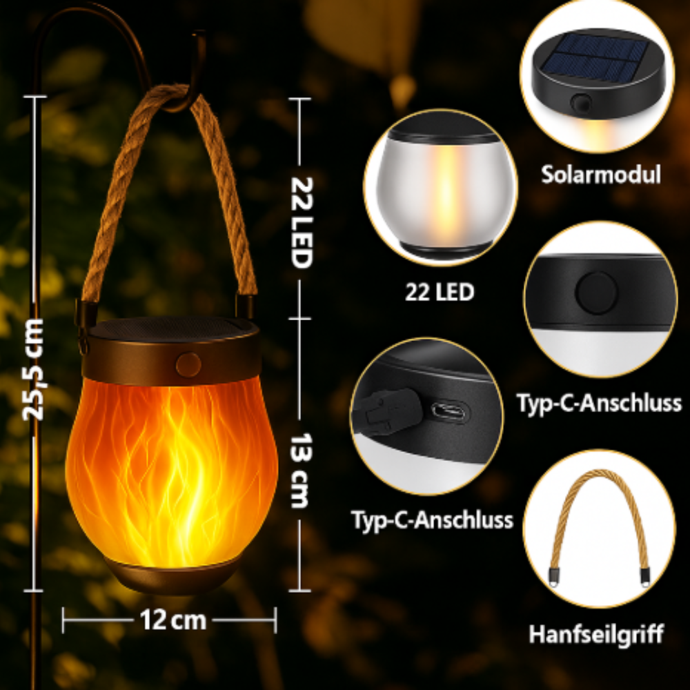Flamara™ | Solar-Gartenlaterne mit Flammenlicht
