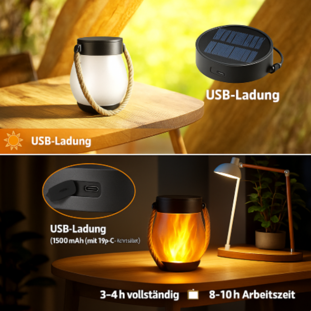 Flamara™ | Solar-Gartenlaterne mit Flammenlicht