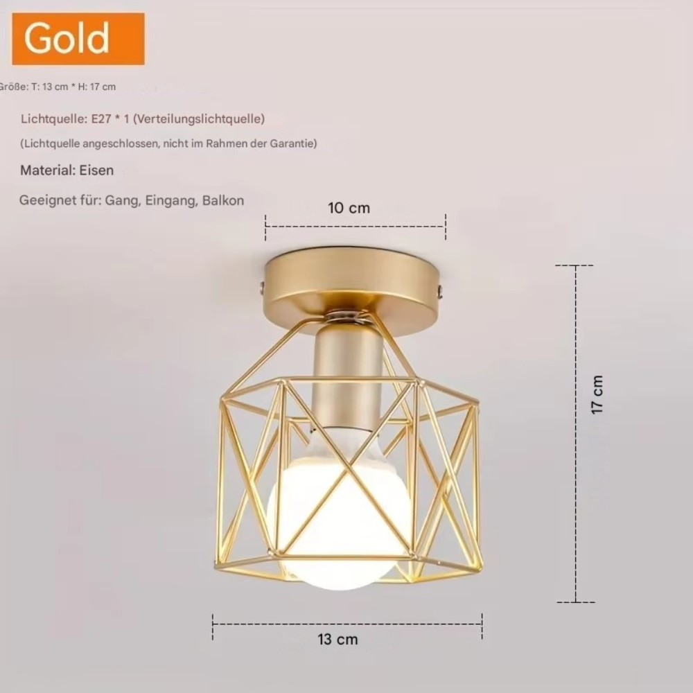 Moderne Deckenlampe im Industrial Design – Metall LED Deckenleuchte für Wohnzimmer, Flur & Schlafzimmer (Gold/Schwarz)