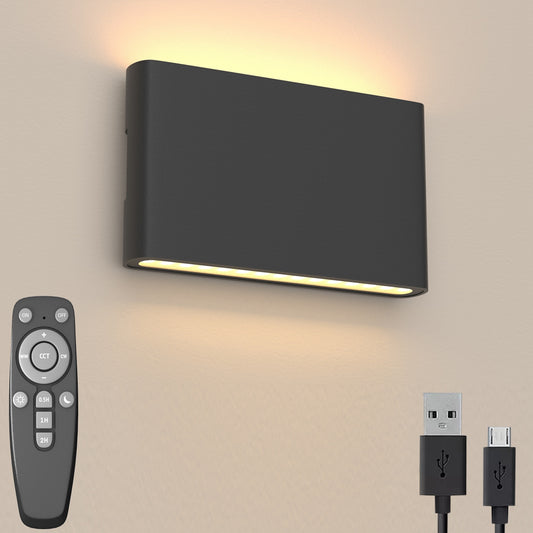Kabellose LED Wandleuchte Innen – Dimmbar – Mit Fernbedienung – USB Aufladbar – 2700K Warmweiß – Schwarz Aluminium