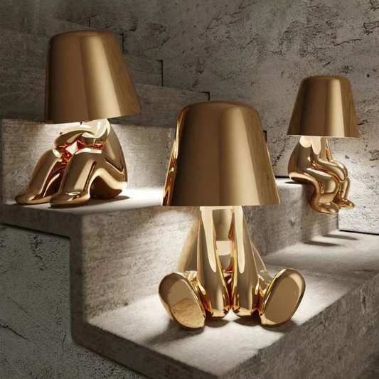 Designer Tischlampe – Skulptur Lampe in Gold, Silber & Schwarz – Modernes Deko-Licht