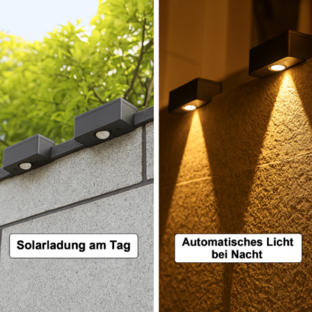 Vialux™ | Solarbetriebene Designlampe für Außenwände.
