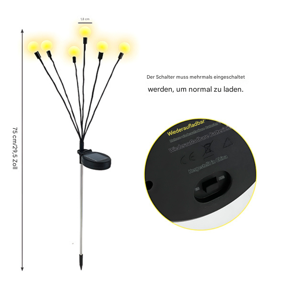 LED Solar Gartenstecker mit 6-Lichter-Blütenkopf, Außen-Gartenlampe 75 cm – Warmweiß, Kabellos, Energieeffizient