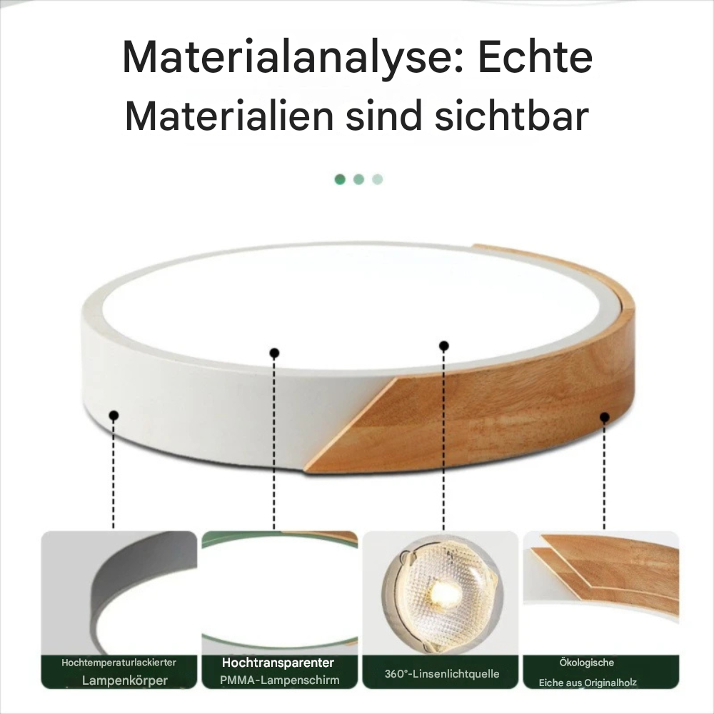 Nordische LED Deckenleuchte Holz Rund – Moderne Schlafzimmer & Wohnzimmer Lampe – 16W / 24W, Warm- oder Weißlicht