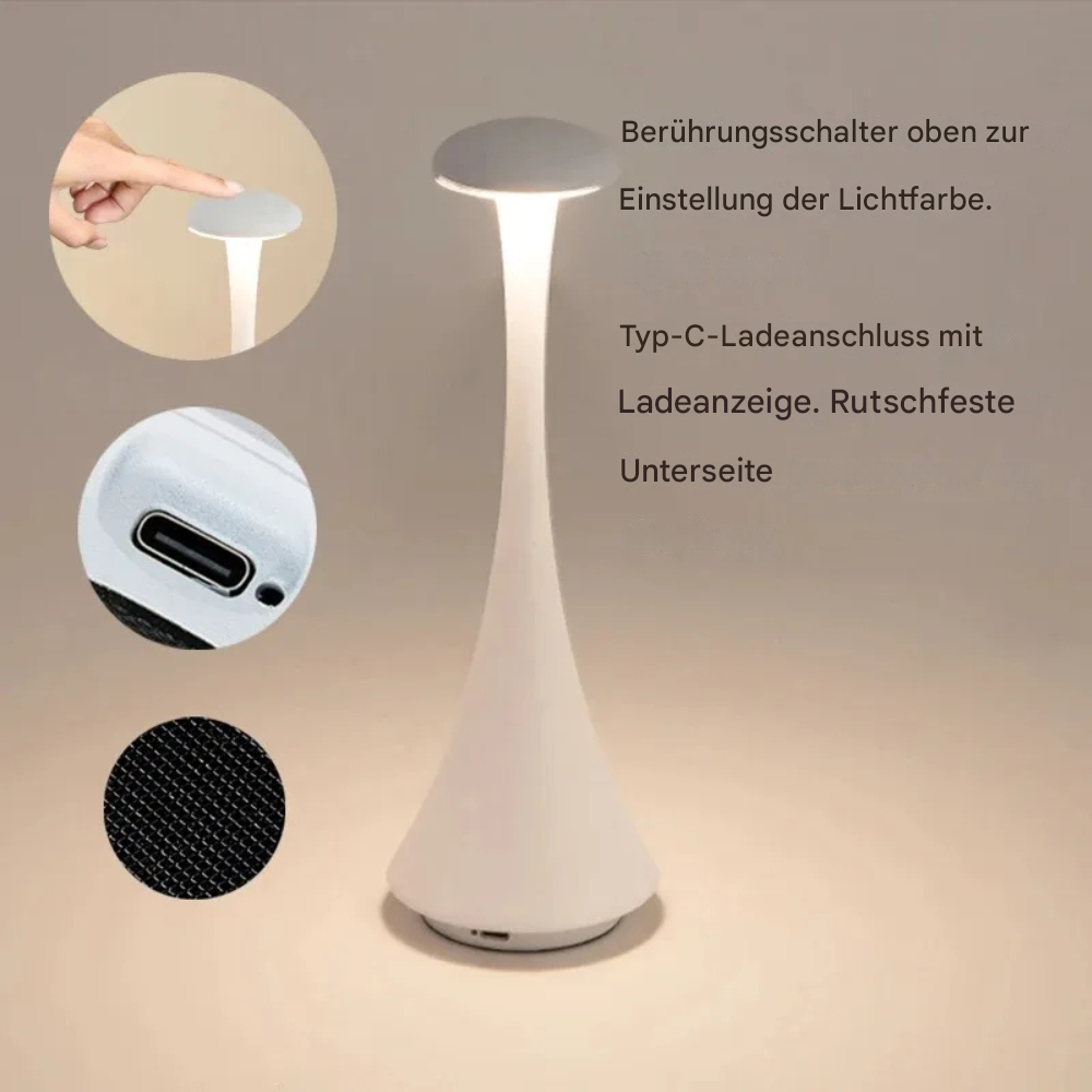 Kabellose LED Tischlampe dimmbar – Akku Tischleuchte USB wiederaufladbar, warmweiß 3000–6000K, IP54, moderne Design Tischlampe für Innen & Außen