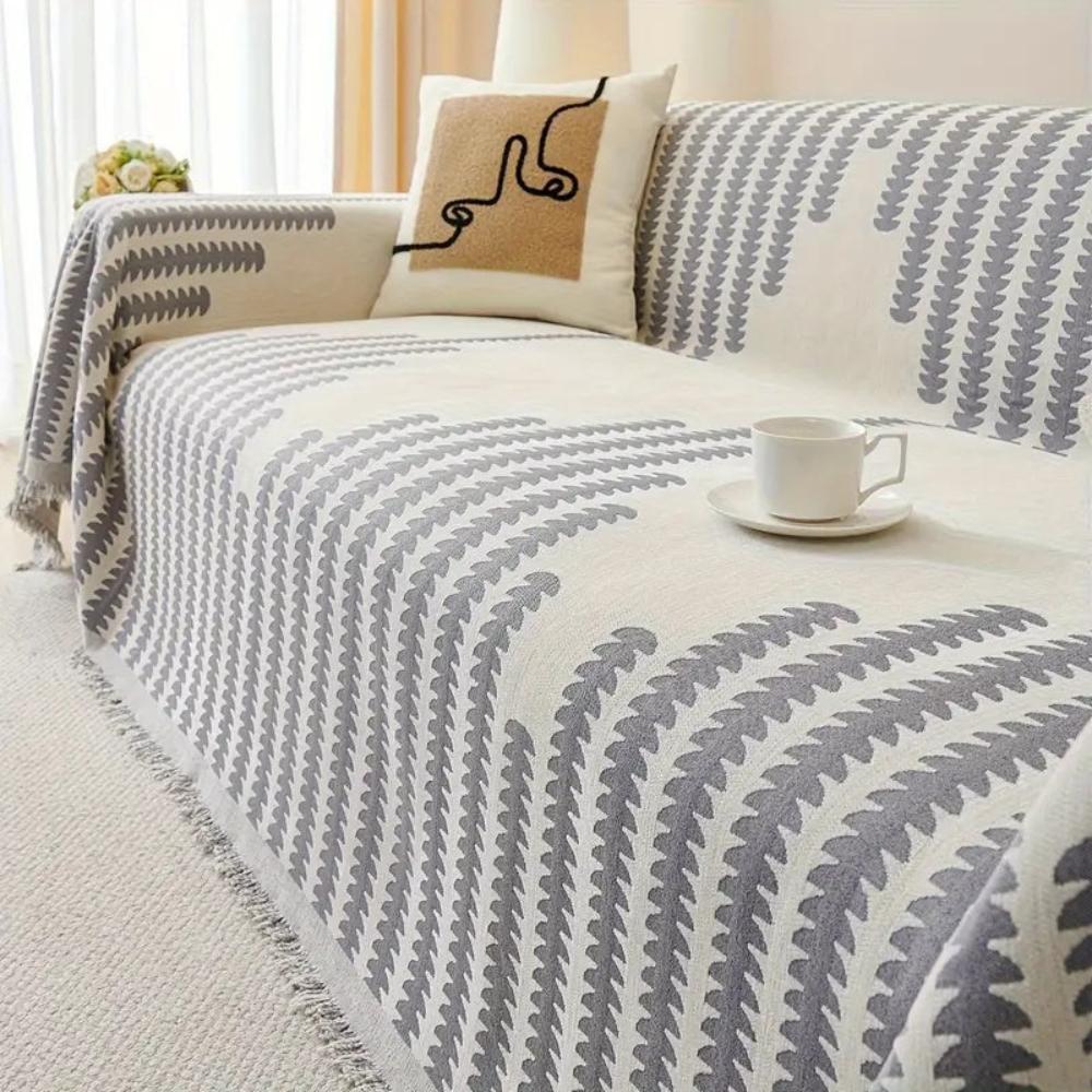 Einteiliger Chenille-Sofawurf mit Farnmuster