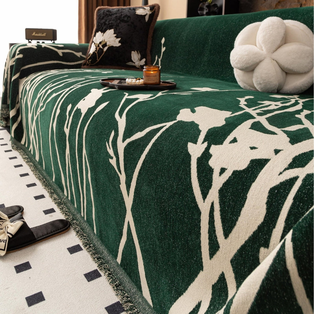 Sofaüberwurf aus Chenille mit Astsilhouette