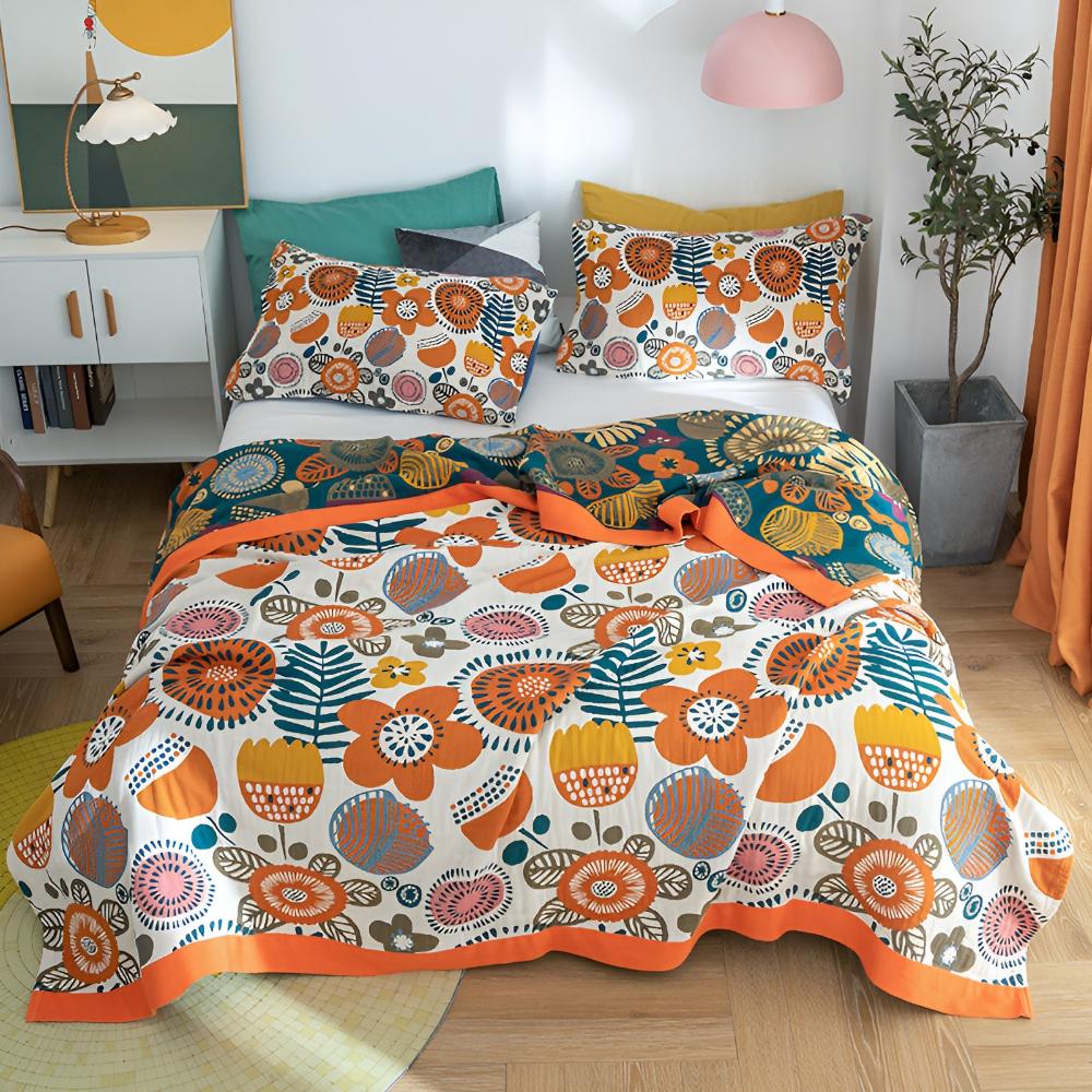 Baumwolldecke mit floralem Boho-Muster
