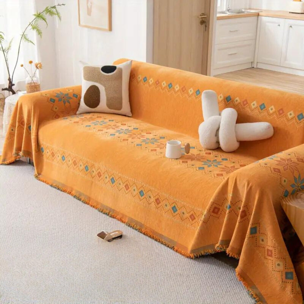 Boho-Sofaüberwurf aus Chenille mit Fransen