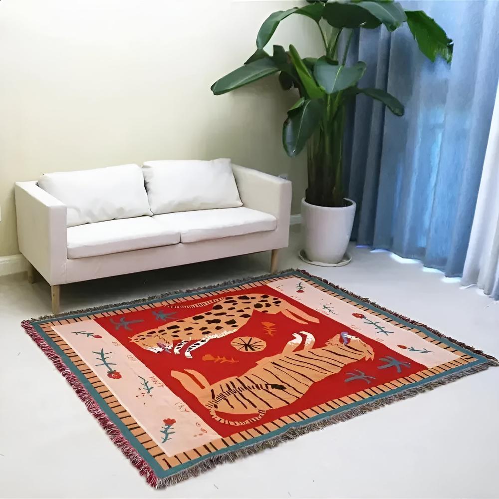 Wendbare Leopardendecke mit Quasten 130 x 160 cm
