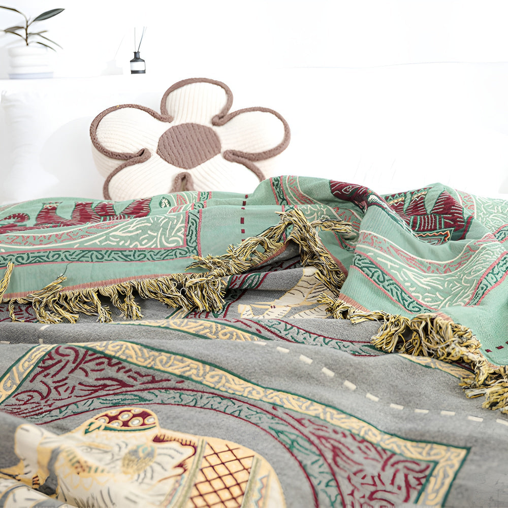 Baumwoll-Musselin-Decke mit Elefanten und Quasten