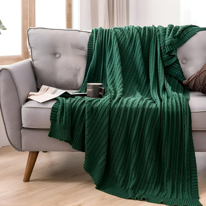 Zopfmuster-Strickdecke aus Baumwolle