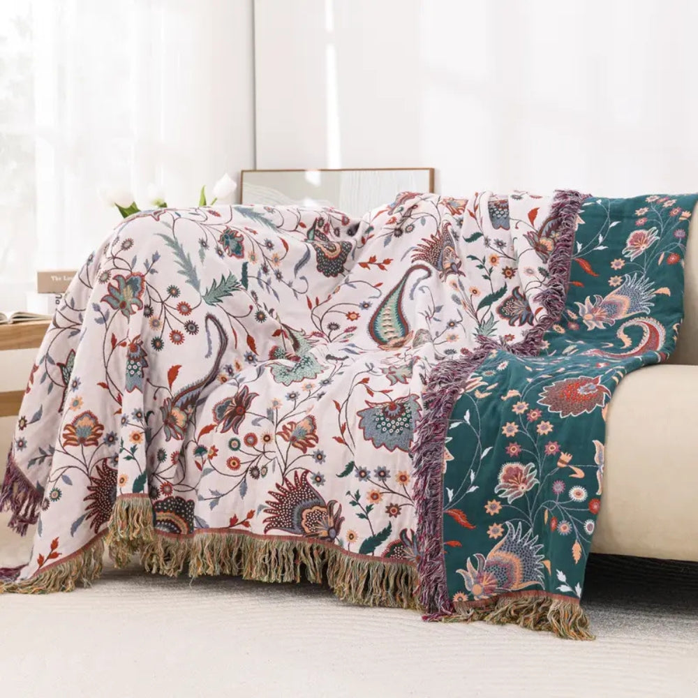 Wendbare Baumwoll-Tagesdecke mit Vintage-Blumenmuster