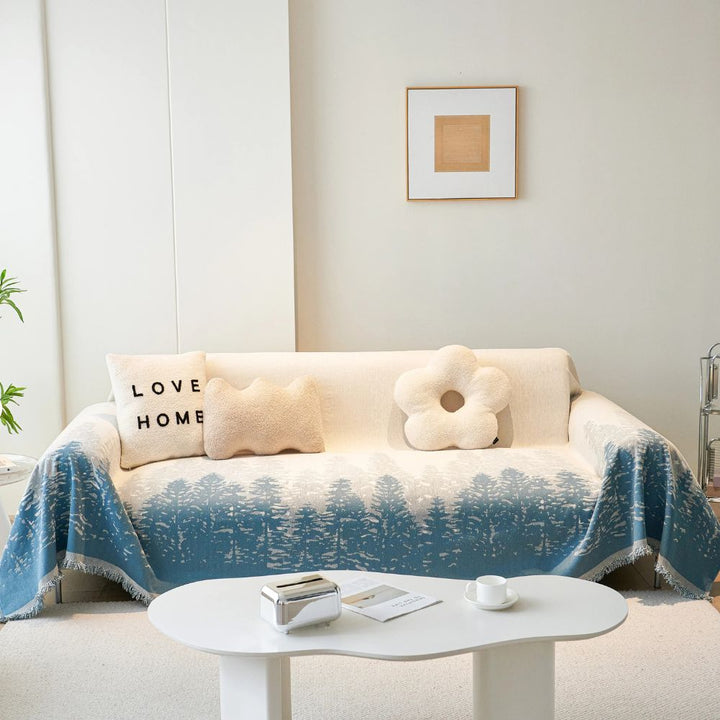 Sofaüberwurf aus Chenille mit schimmerndem Waldmotiv
