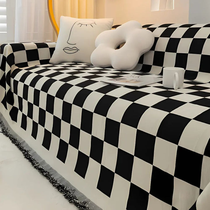 Sofaüberwurf aus Chenille mit Schachbrettmuster