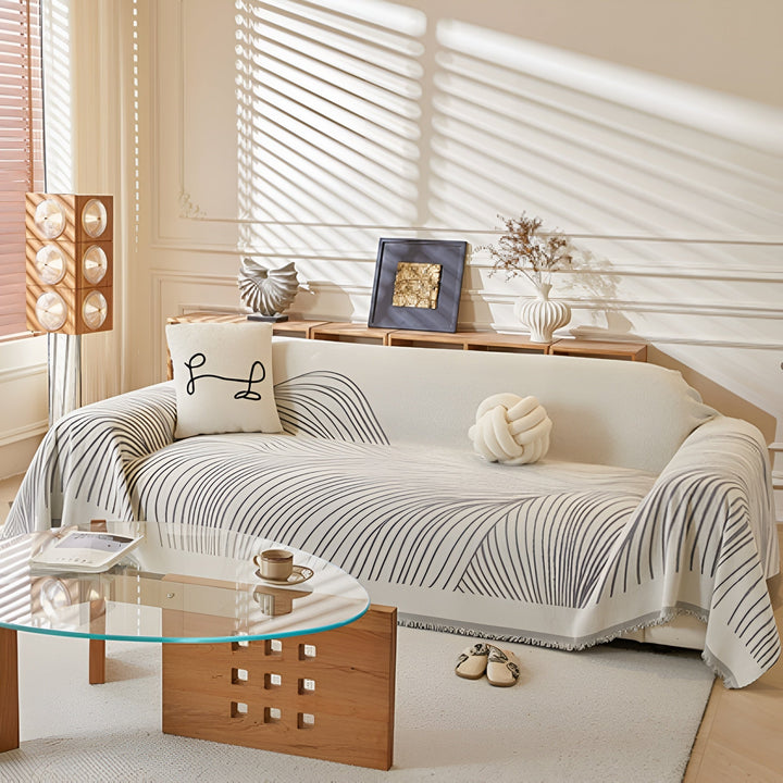 Chenille-Sofawurf mit Wellen und Quasten