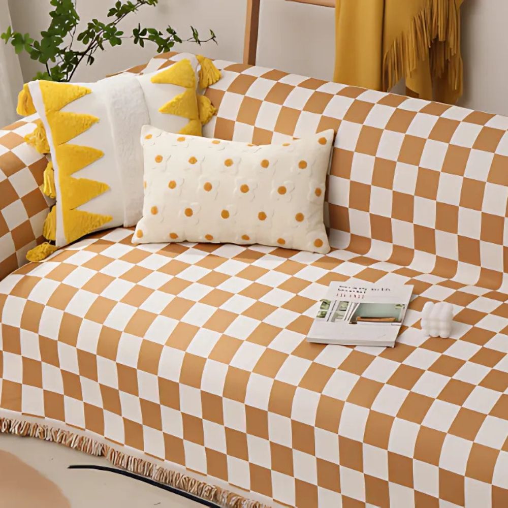 Sofaüberwurf aus Chenille mit Schachbrettmuster