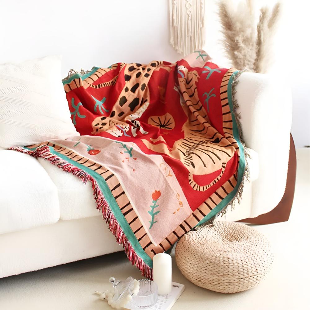 Wendbare Leopardendecke mit Quasten 130 x 160 cm
