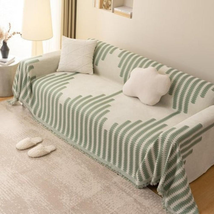 Einteiliger Chenille-Sofawurf mit Farnmuster
