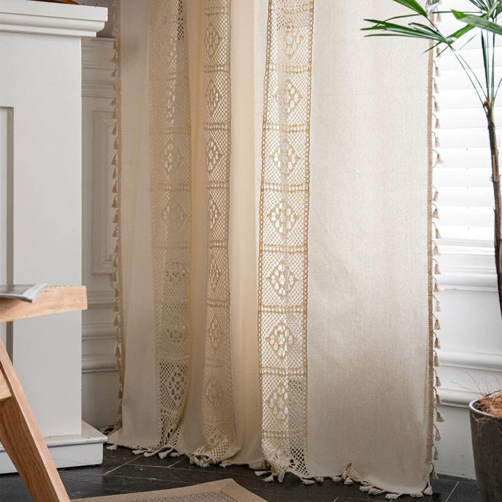 Beiger Vorhang in Leinenoptik, Boho-Stil