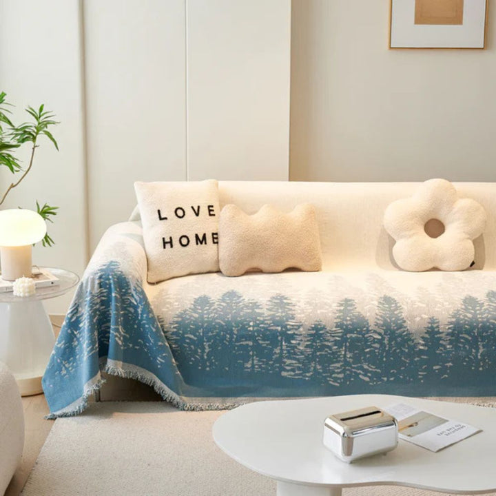 Sofaüberwurf aus Chenille mit schimmerndem Waldmotiv