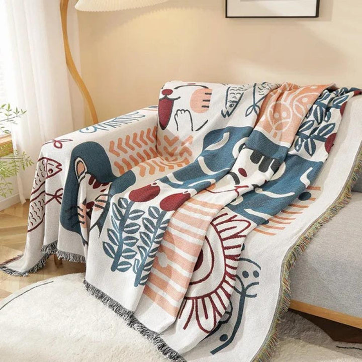 Jacquard-Sofadecke aus Baumwoll-Leinen mit Quasten