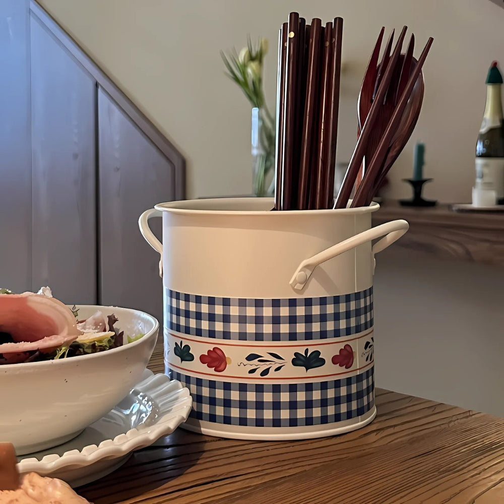 Besteckkorb mit Trennfachdeckel, Retro-Muster