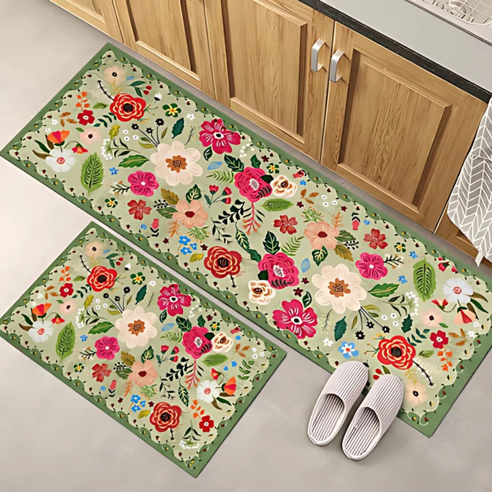 2er-Set gepolsterte Küchenmatten mit Blumenmuster