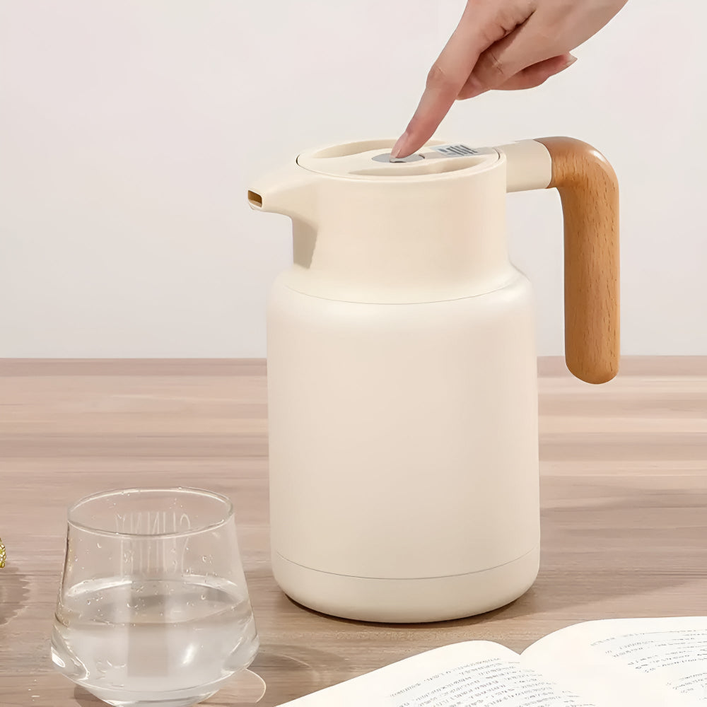 Isolierkanne aus Edelstahl 304 mit Buchenholzgriff