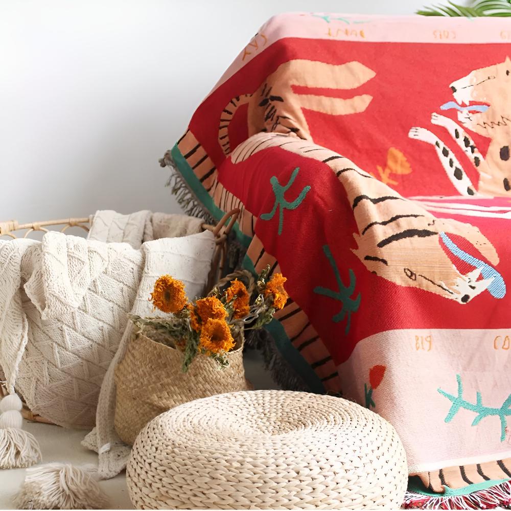 Wendbare Leopardendecke mit Quasten 130 x 160 cm