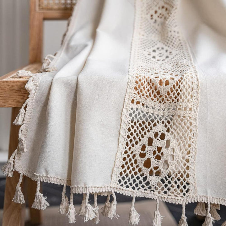 Beiger Vorhang in Leinenoptik, Boho-Stil