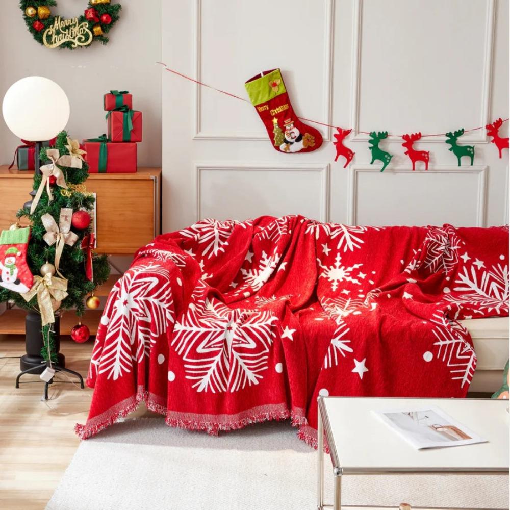 Chenille-Sofadecke mit Weihnachtsmotiv
