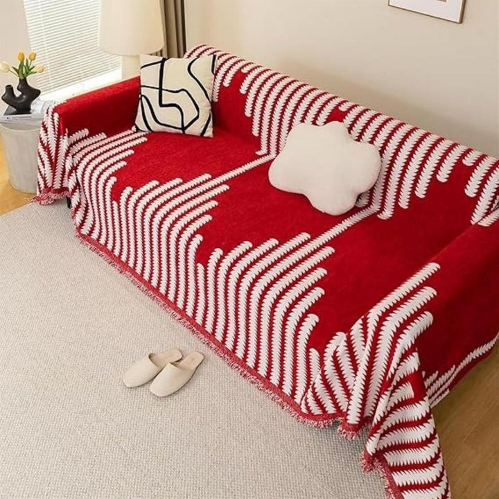 Einteiliger Chenille-Sofawurf mit Farnmuster