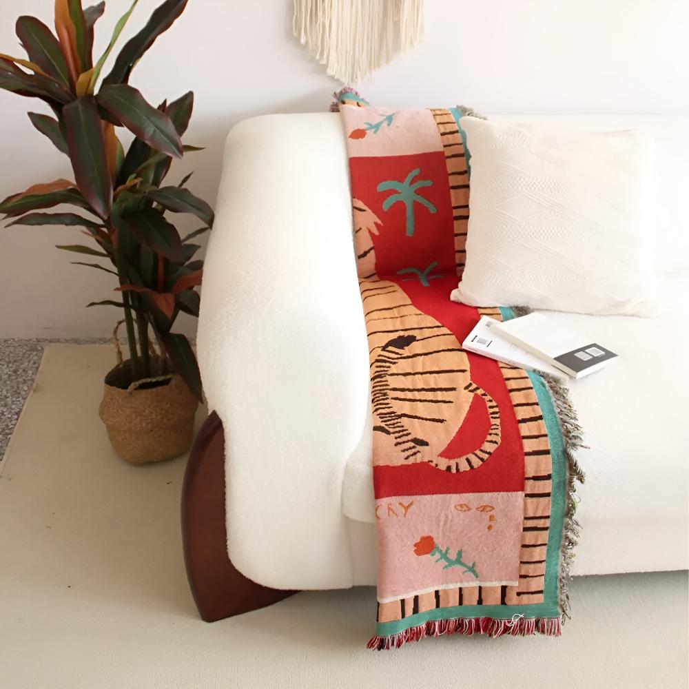 Wendbare Leopardendecke mit Quasten 130 x 160 cm