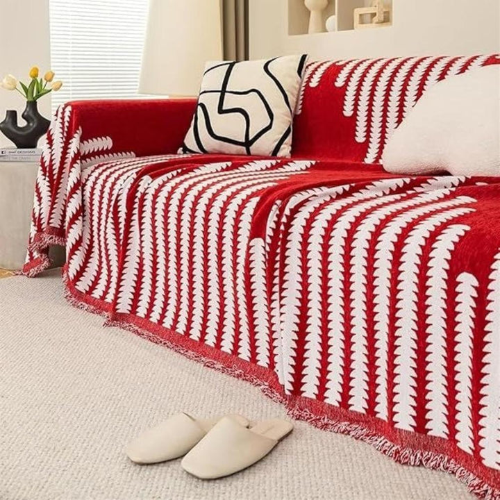 Einteiliger Chenille-Sofawurf mit Farnmuster