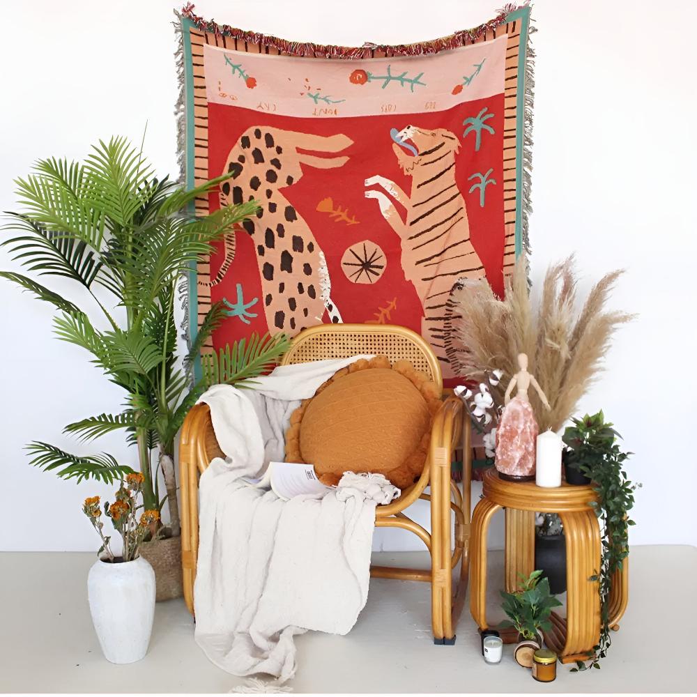 Wendbare Leopardendecke mit Quasten 130 x 160 cm