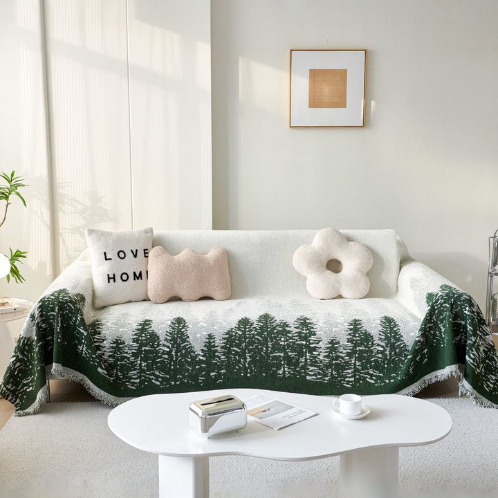 Sofaüberwurf aus Chenille mit schimmerndem Waldmotiv