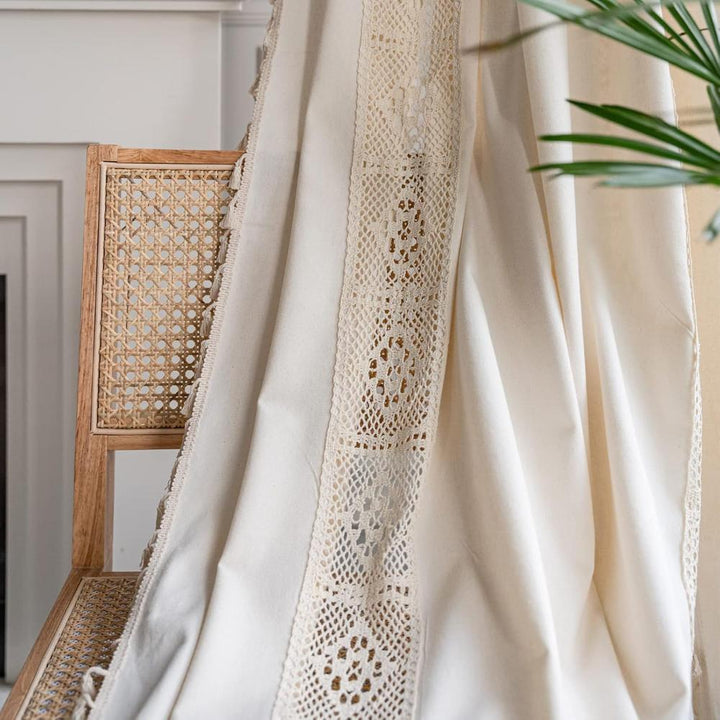 Beiger Vorhang in Leinenoptik, Boho-Stil