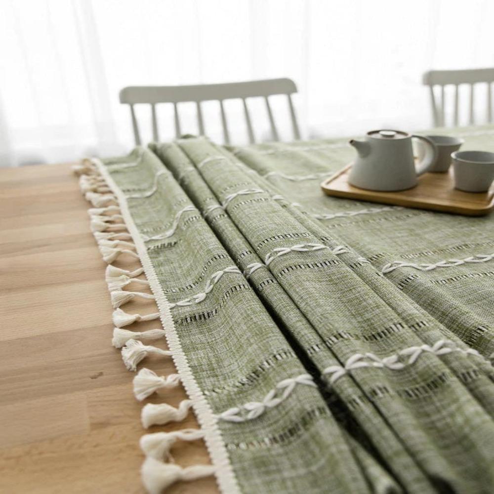 Baumwoll-Leinen-Tischdecke mit bestickten Streifen