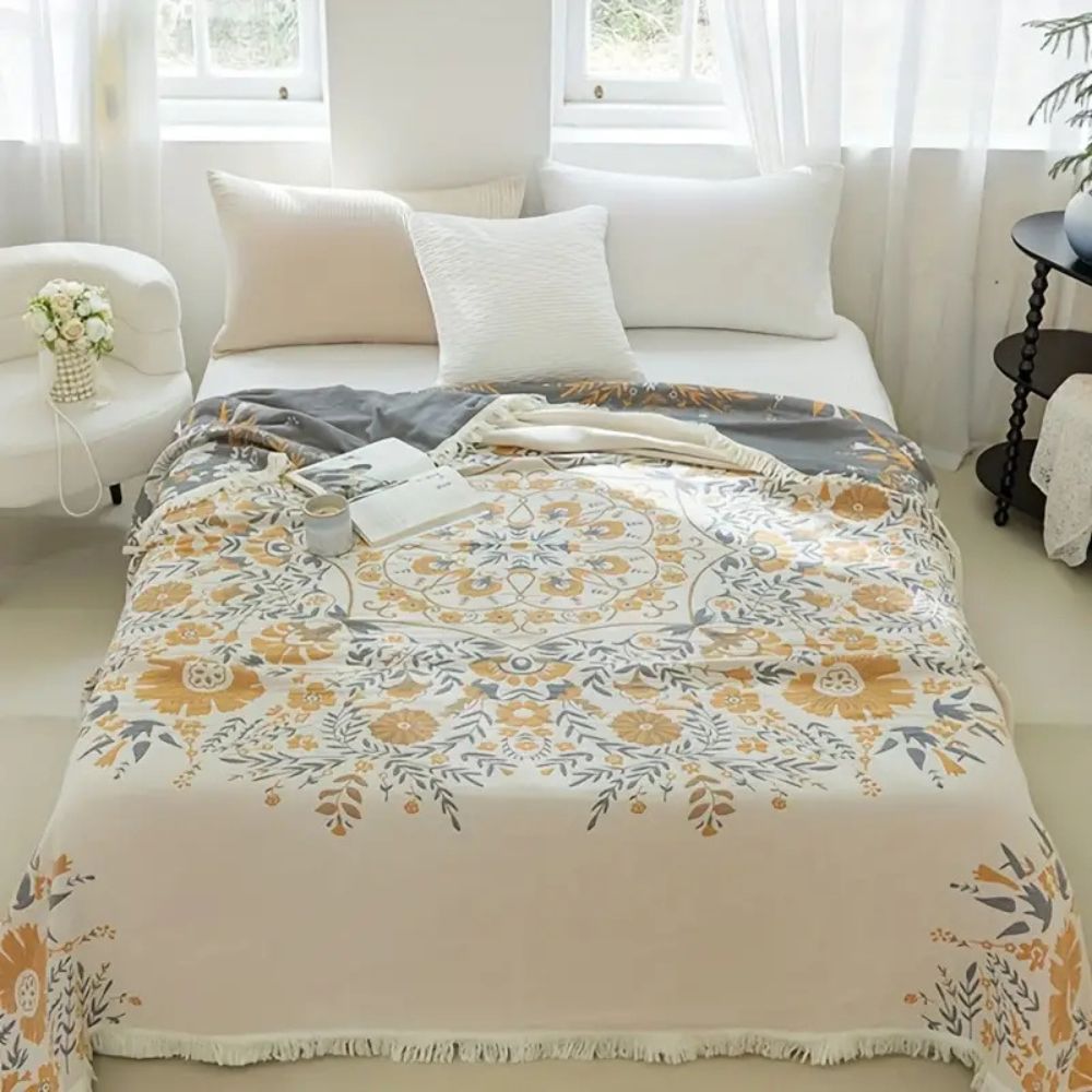 Wendbare Baumwolldecke mit ornamentalem Blumenmuster
