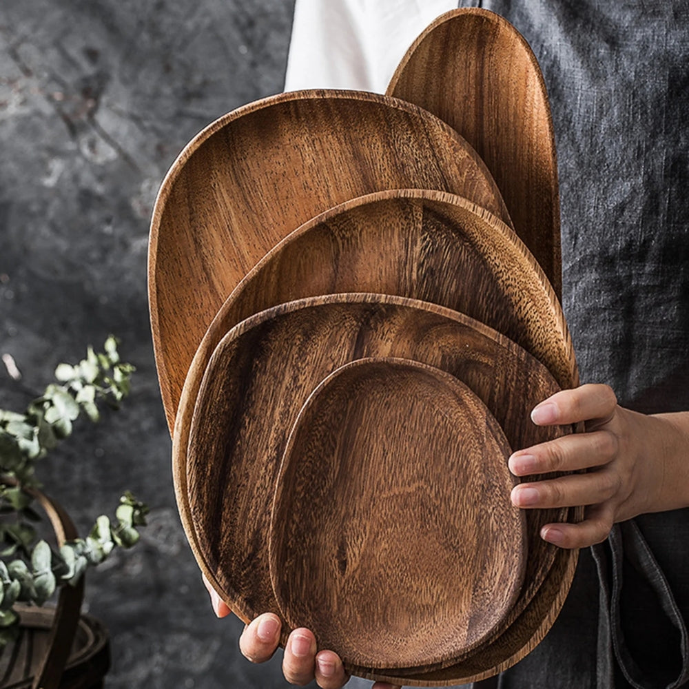 Ovale Serviertabletts aus Akazienholz, 5er-Set