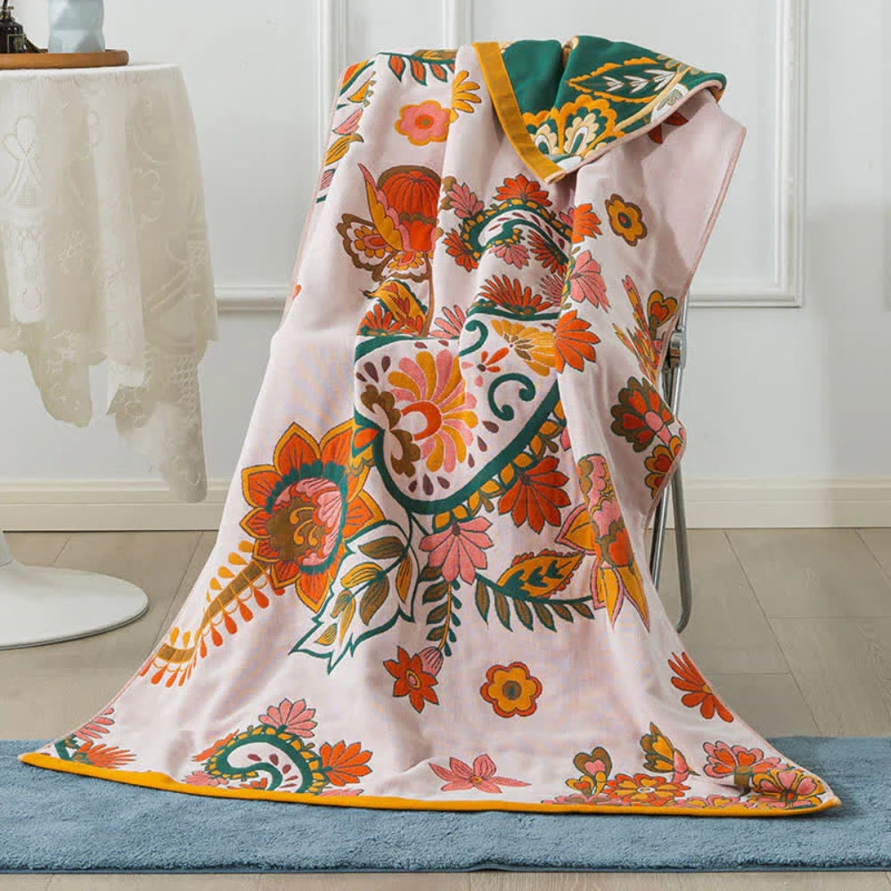 Baumwoll-Badetuch mit Blumenmuster 90 x 170 cm