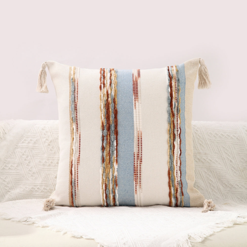 Boho-Kissenhülle mit Streifen, Wende-Design und Quasten