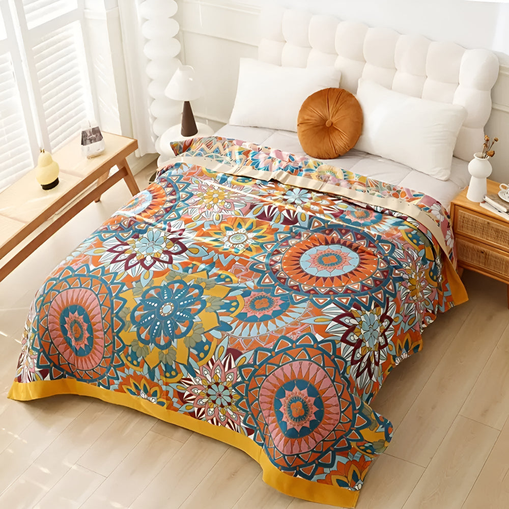 Marokkanische florale Jacquard-Tagesdecke aus Baumwolle, zweilagig