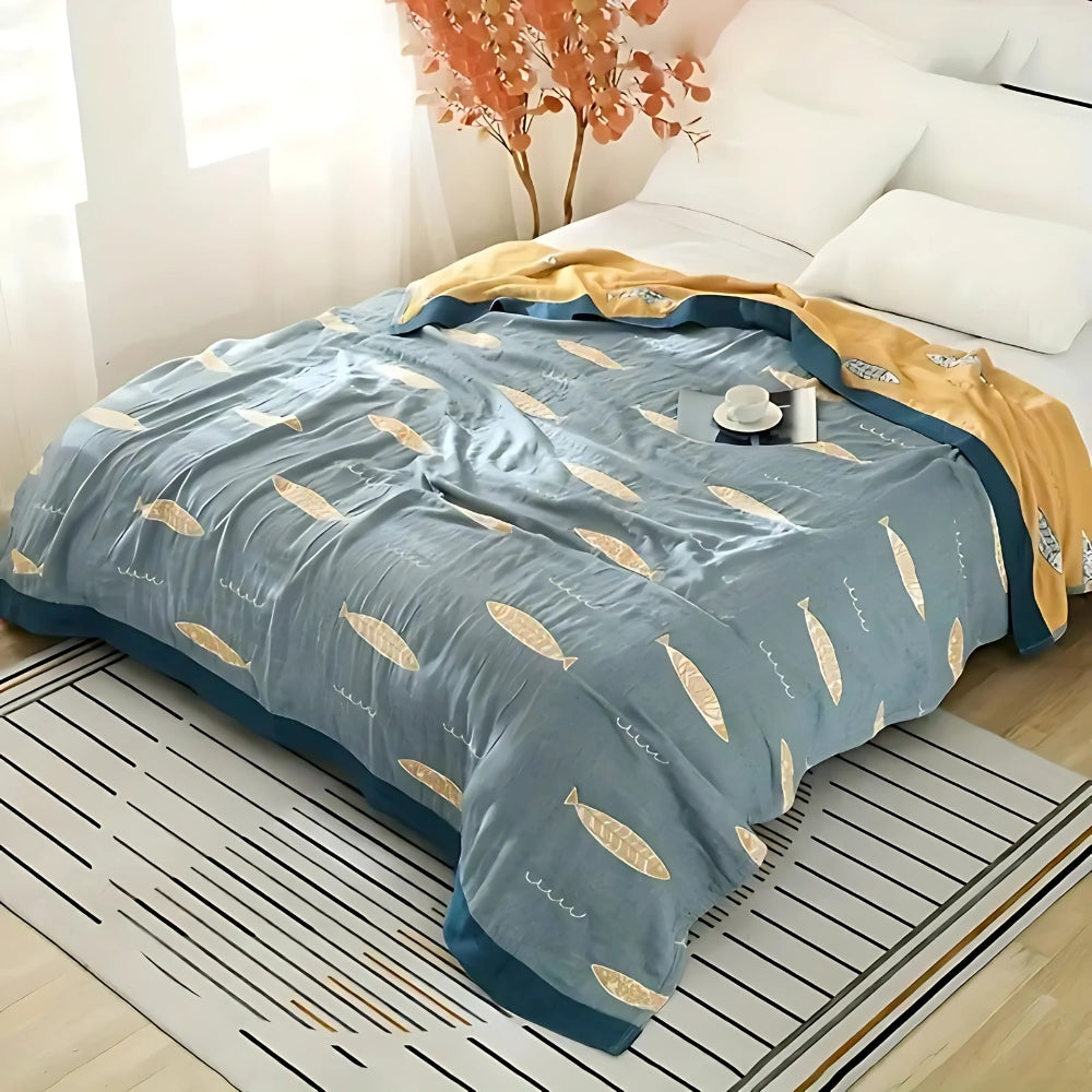 Wendbare Jacquard-Baumwolldecke mit Fischmuster