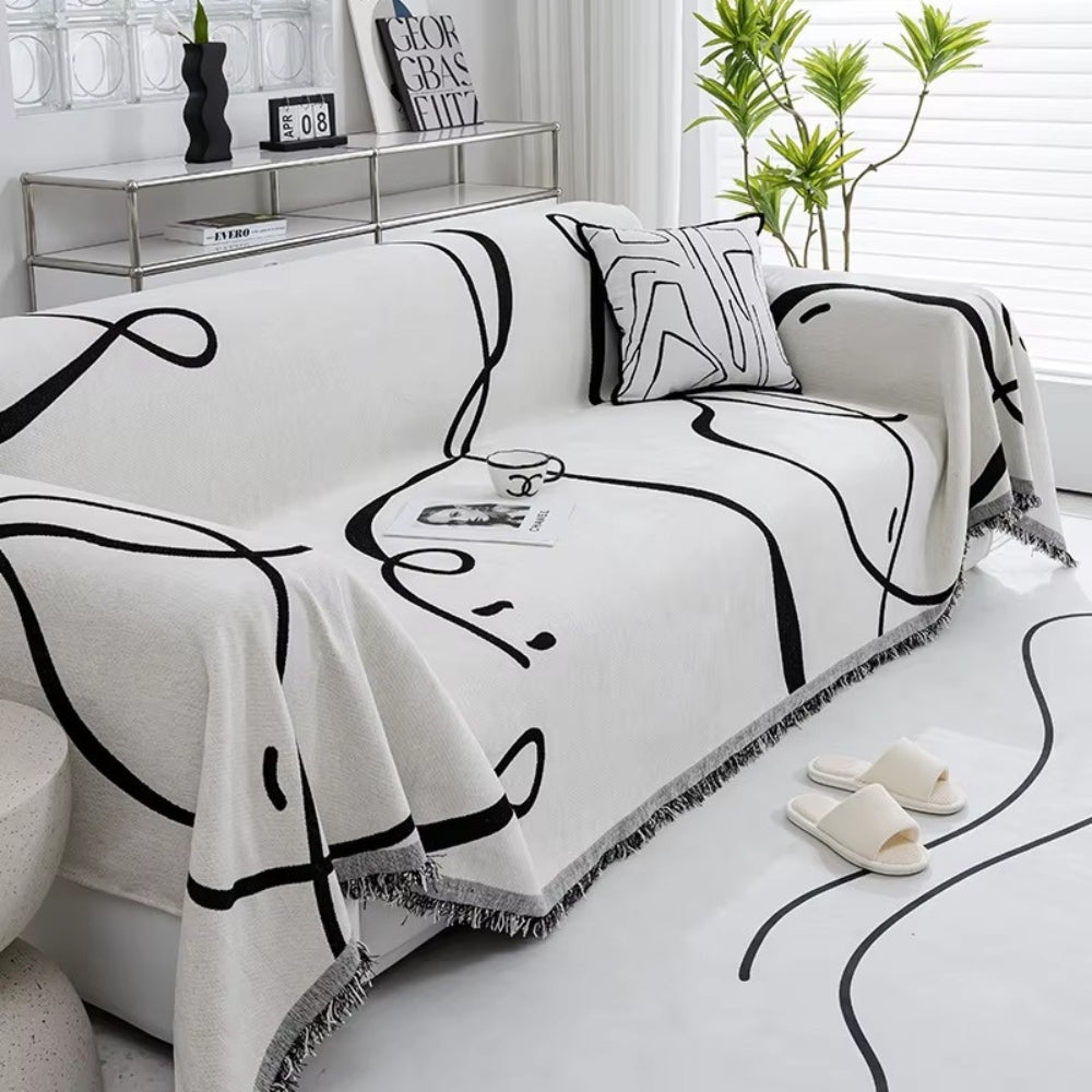 Chenille-Sofawurf mit Linienmuster, beidseitig verwendbar